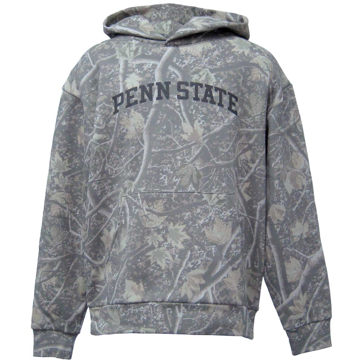 brown camo hooded sweatshirt with Penn State arched on chest